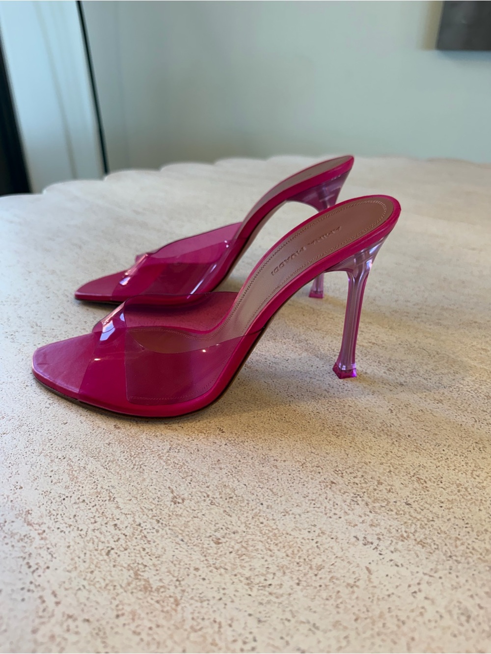 Amina Muaddi PVC Mules, Size 38.5, New Without Box